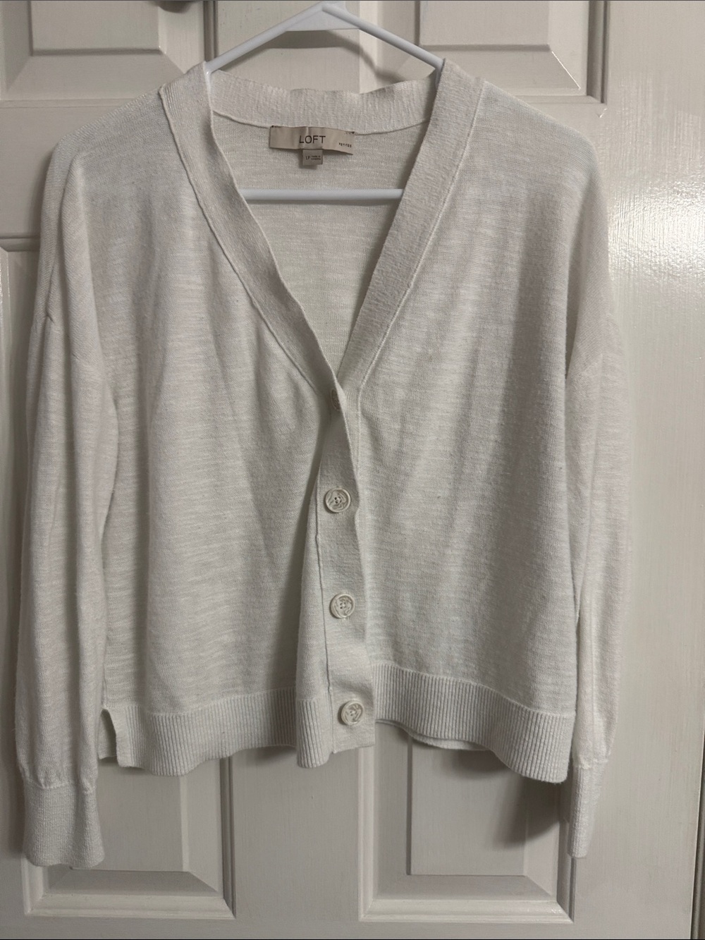 LOFT Cream V-Neck Button-Front Cardigan